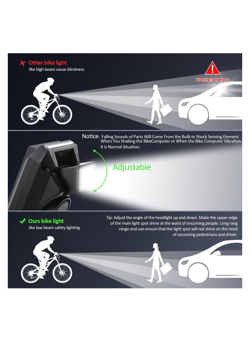 KASTWAVE Bike Headlights with LCD Display Speedometer and Horn USB Rechargeable Bicycle Computer Waterproof LED Flashlight and Odometer for Cycling - Image 2