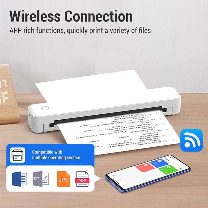 Inkless Thermal Printer Portable 2600mAh Battery USB C For A4 A5 Letter Paper - Image 3