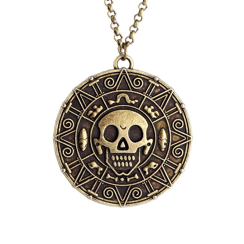 LUREME Stainless steel skull pirate captain Coin Pendant necklace, Medallion Necklace,Anqitue Brass (01003817-1) - Image 1