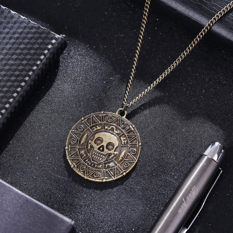 LUREME Stainless steel skull pirate captain Coin Pendant necklace, Medallion Necklace,Anqitue Brass (01003817-1) - Image 4