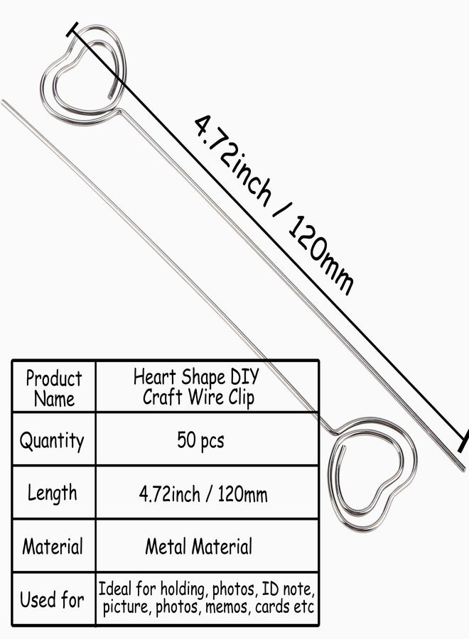 H&W 50pcs 4.7''L Heart Ring Loop Round Shape DIY Craft Wire Clip Table Card Holders Note Photo Picture Memo Holder Metal Clamp for Party Birthday Office DIY Cake Topper(WE5-D5) - Image 2