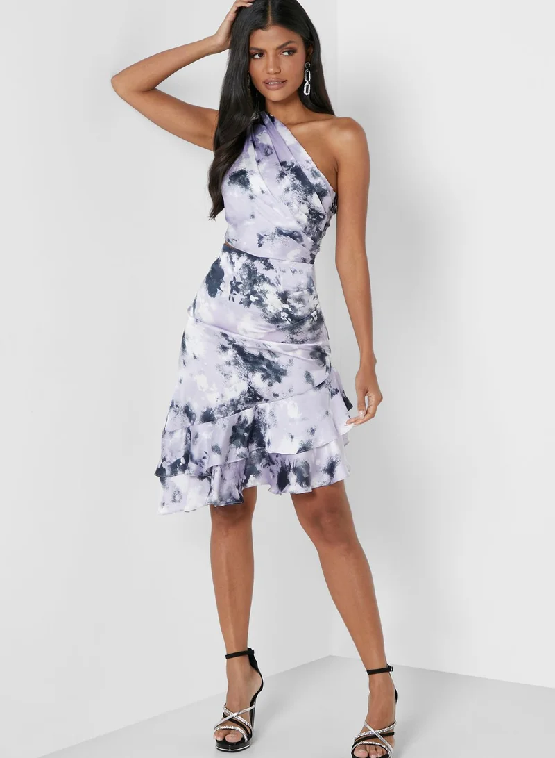 Own The Looks One Shoulder Cut Out Tie Dye Frill Dress