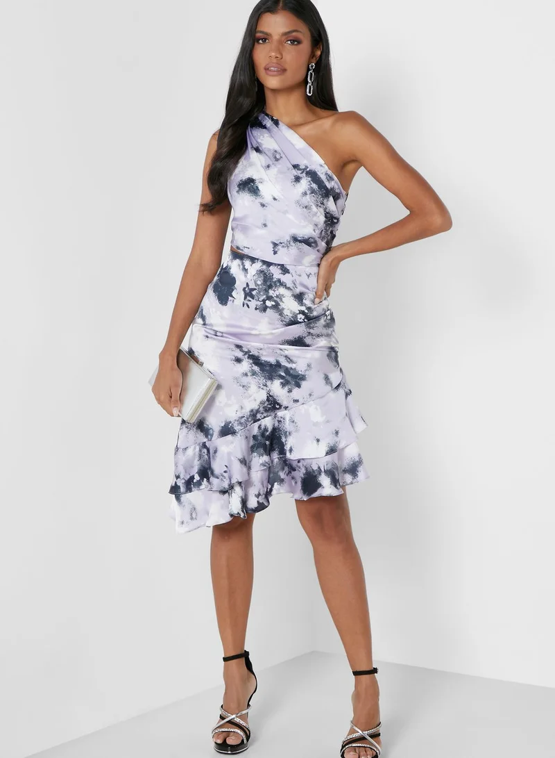 Own The Looks One Shoulder Cut Out Tie Dye Frill Dress