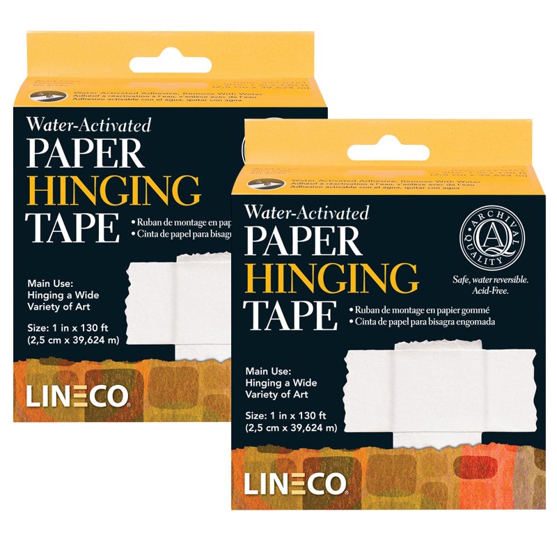 Lineco شريط تثبيت ورق مائي مفعل من لاينكو للأرشفة، خالي من الأحماض مع درجة حموضة محايدة، لتثبيت لوحات فن التصوير الفوتوغرافي، 1''x130 قدم. عبوة من 2 - Image 1