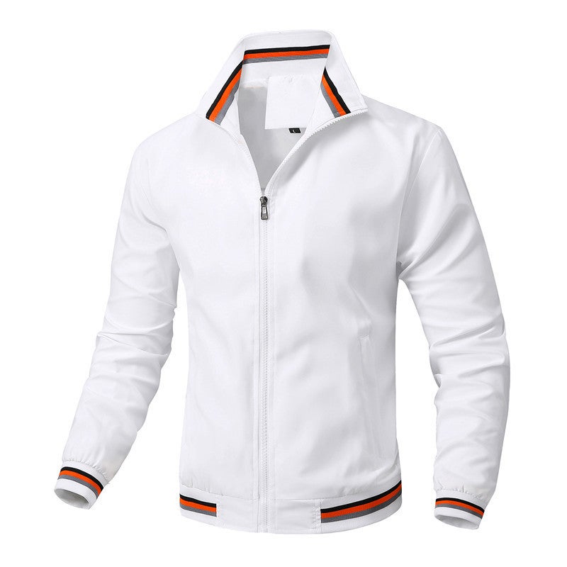 Generic Factory Direct Supply mens cardigan long sleeve spring and autumn trendy casual sports stand collar jacket fashionable all-match zipper jacket White 