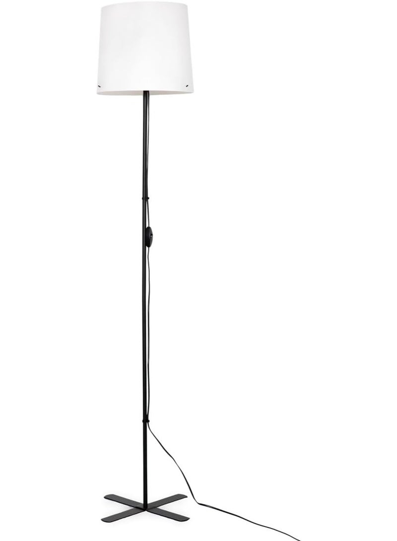 أيكيا مصباح أرضي عصري  أيكيا بقاعدة متقاطعة وإطار معدني أسود - غطاء أبيض أنيق للإضاءة الدافئة - Image 1