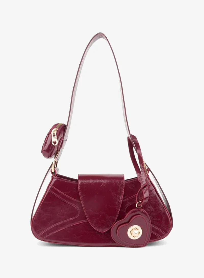 Women's Lotus Burgundy Baton Wallet Design Synthetic Leather Snap-Closure Hand and Shoulder Bag.