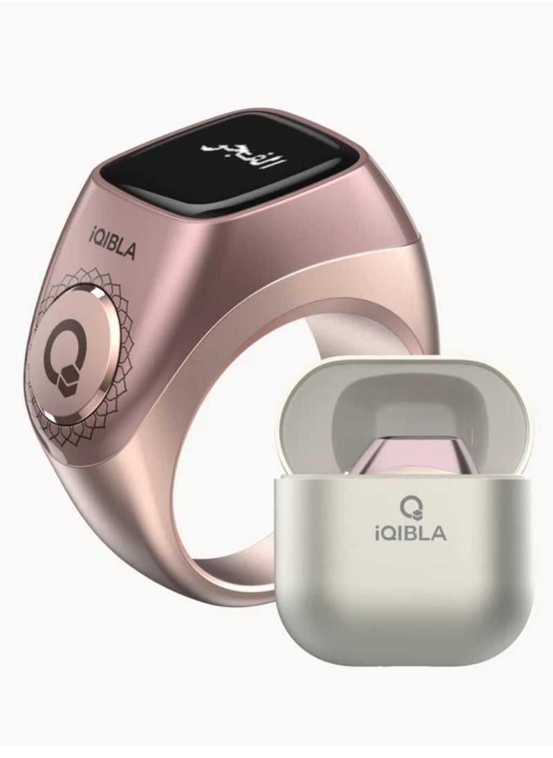 iQIBLA Smart Tasbih Zikr Ring Wide Display Powerful Battery Backup OLED Display F04 Flex Pro Smart Ring App Operated Tasbih Counter IP67 Waterproof Smart Zikr Ring Compatible Three Sizes (18mm/ 20mm/22mm) Aluminium Alloy iQibla Zikr Ring Rose Gold  - Image 1