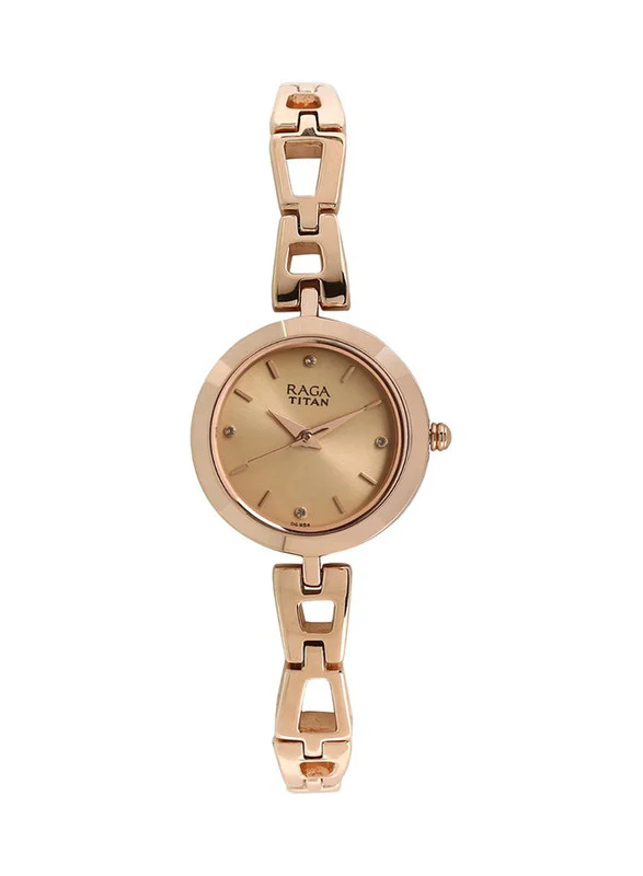 Titan Raga Beige Dial Women Watch With Metal Strap