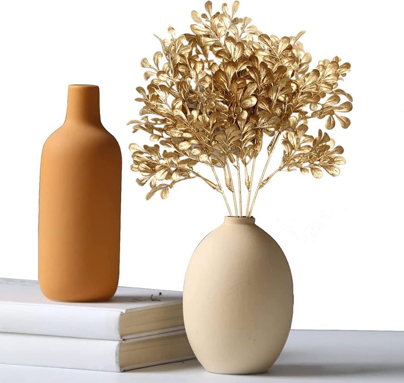 LOVENIMEN Artificial Golden Leaves Plants Decoration, Fake Foliage Bundles Plant Plastic Faux Leaf Eucalyptus Shrubs Bundle for Indoor Outdoor Home Garden Wedding Table Vase Filler DIY Decor - Gold 2 Pack - Image 3