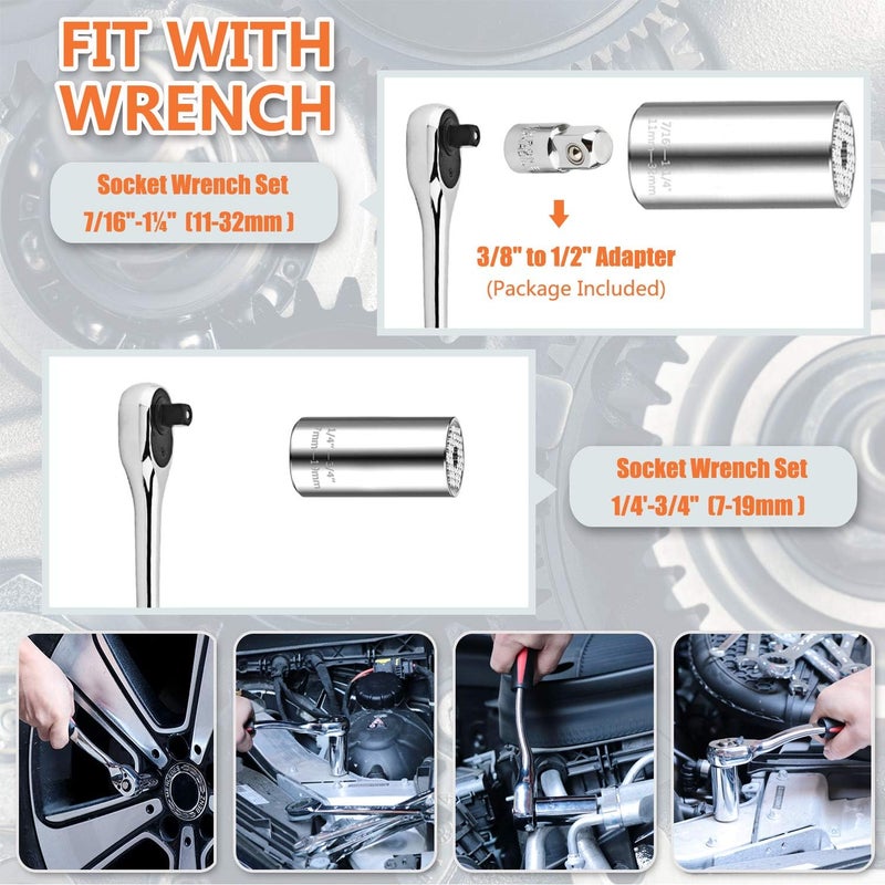 Athlife مجموعة مفاتيح صمولة عالمية (11-32 مم 7-19 مم) أدوات مفاتيح احترافية متعددة الوظائف مجموعة أدوات إصلاح مع مفتاح ربط 3/8 بوصة ومحول مثقاب من فولاذ الكروم فانيوم - Image 4