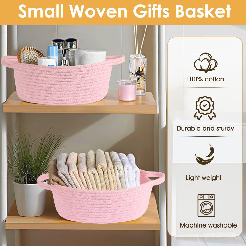 HOBASKET Small gift Basket with Bag and Ribbon Included,Cotton Rope Woven Storage Basket, Pink, Organic Cotton, 12x8x5 Inches, with Handles,Cute Baby Toy Basket - Image 4