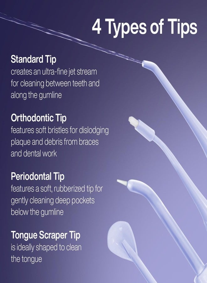 AquaSonic Icon Water Flosser Replacement Tips - 5 Tips, 4 Types: Standard, Periodontal, Orthodontic & Tongue Scraper - Genuine, Authentic Parts (Lilac) - Image 3