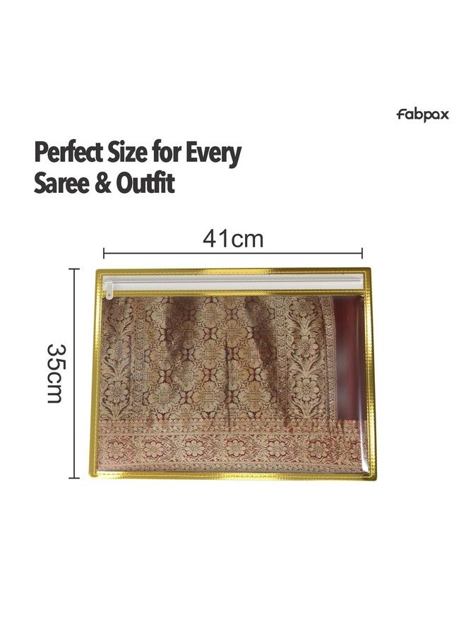 FabPax Saree Cover, Saree Cover for Gifting, Non-woven Single Saree Bags, One Side Transparent Saree Covers With Zip, Saree Covers For Storage, Wardrobe Organiser, Size-36x42 cm (Golden, Set of 50) - Image 2