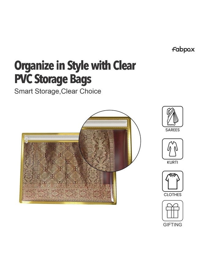 FabPax Saree Cover, Saree Cover for Gifting, Non-woven Single Saree Bags, One Side Transparent Saree Covers With Zip, Saree Covers For Storage, Wardrobe Organiser, Size-36x42 cm (Golden, Set of 50) - Image 3