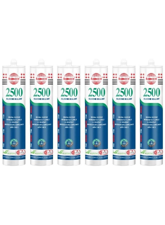 Asmaco 2500 Silicone Sealant - Black - 280 Ml - Set of 06