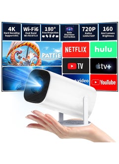 يواوليتي بروجيكتور 4K يدعم إمكانية التدوير 180 درجة، بروجيكتور محمول قابل للدوران WiFi6 BT 5.0 Android 11، بروجيكتور صغير للتصحيح الأفقي التلقائي، بروجيكتور عرض أفلام خارجي متوافق مع الهاتف  - Image 1