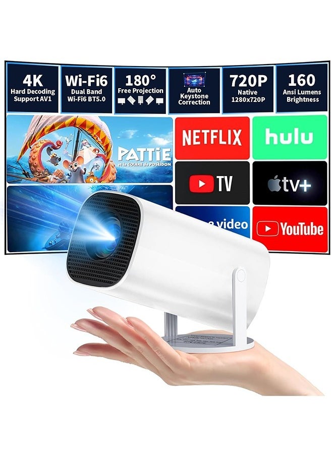 Yoawllty Projector 4K Support 180°Rotatable, Portable Projector WiFi6 BT 5.0 Android 11, Mini Projector Auto Horizontal Correction, Outdoor Movie Projector Compatible with Phone  - Image 1