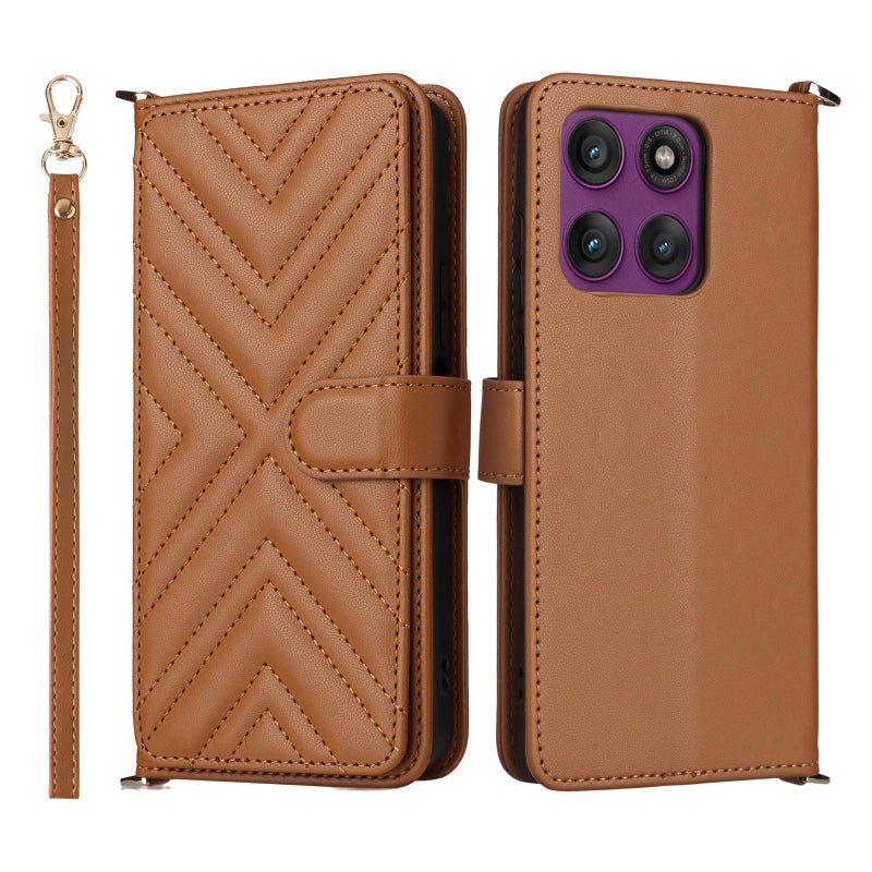 HuHa Case Cover For Motorola Edge 60 Pro / 60s Pro 5G Multifunctional 6-Card Slots Leather Phone Case with Wrist Strap(Brown) - Image 1