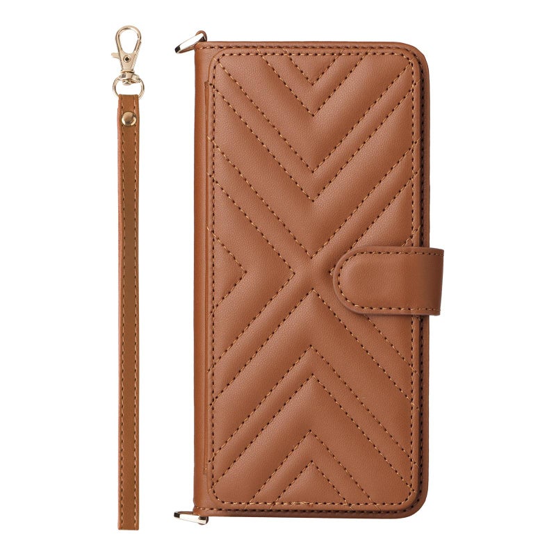 HuHa Case Cover For Motorola Edge 60 Pro / 60s Pro 5G Multifunctional 6-Card Slots Leather Phone Case with Wrist Strap(Brown) - Image 2
