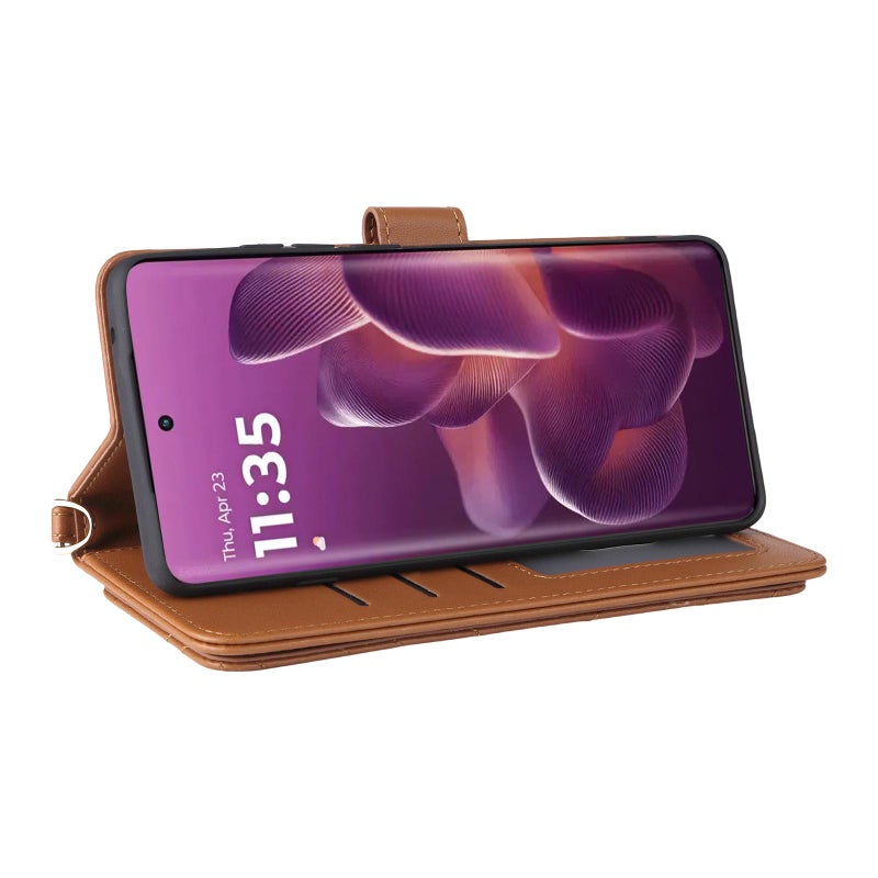 HuHa Case Cover For Motorola Edge 60 Pro / 60s Pro 5G Multifunctional 6-Card Slots Leather Phone Case with Wrist Strap(Brown) - Image 5