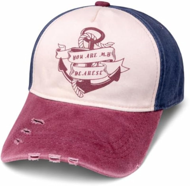 You Are My Dearest Vintage Anchor Baseball Cap – Tricolor Washed Denim Effect Design – Cotton Blend Material – Adjustable Snapback – Unisex | Farida Stores