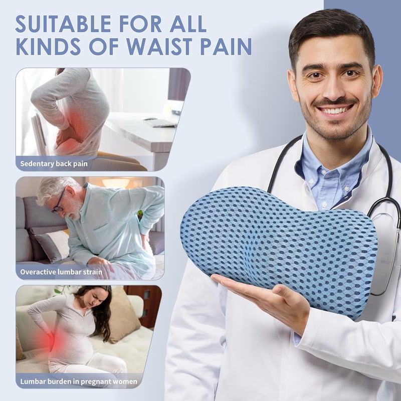 kasney Lumbar Support Pillow, Back Pillow for Low Back Pain Relief, Ergonomic Streamline Car Seat, Office Chair, Recliner and Bed (Blue) - Image 4