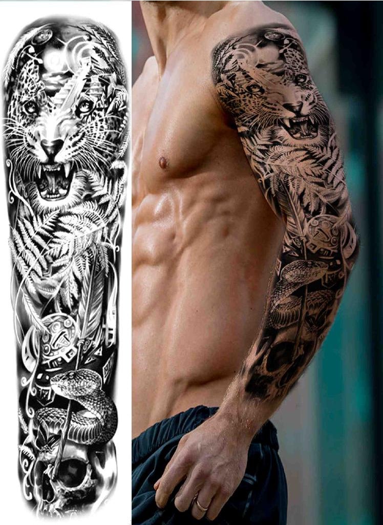 Generic Black Eagle Full Arm Tattoo Sleeve For Men Women Realistic Fake Army Compass Temporary Tattoos Waterproof Large Tatoos Stickers 
