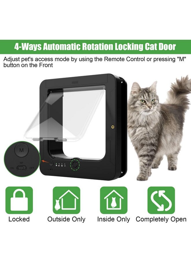 BroTex - Smart Cat Door for Interior & Exterior, Microchip Cat Pet Door with 2 Collar Sensor Keys & 1 Remote Control & 4 Way Locking Cat Flap with RFID Collar Activated Automatic Opening Cat Door (Black) - Image 1