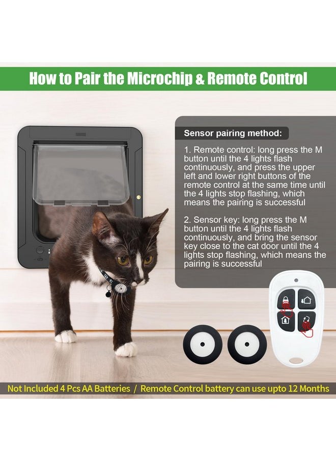 BroTex - Smart Cat Door for Interior & Exterior, Microchip Cat Pet Door with 2 Collar Sensor Keys & 1 Remote Control & 4 Way Locking Cat Flap with RFID Collar Activated Automatic Opening Cat Door (Black) - Image 1