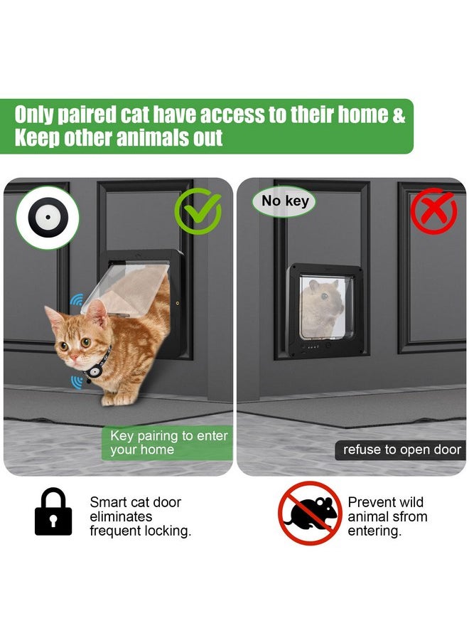 BroTex - Smart Cat Door for Interior & Exterior, Microchip Cat Pet Door with 2 Collar Sensor Keys & 1 Remote Control & 4 Way Locking Cat Flap with RFID Collar Activated Automatic Opening Cat Door (Black) - Image 1