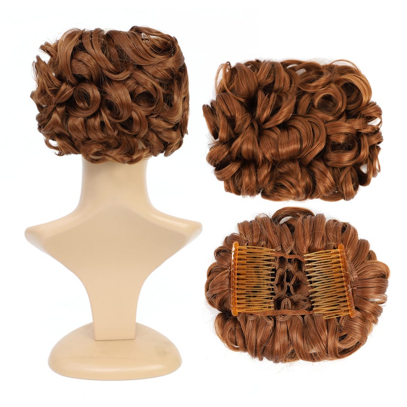 SWACC Short Messy Curly Dish Hair Bun Extension Easy Stretch hair Combs Clip in Ponytail Extension Scrunchie Chignon Tray Ponytail Hairpieces Light Auburn30
