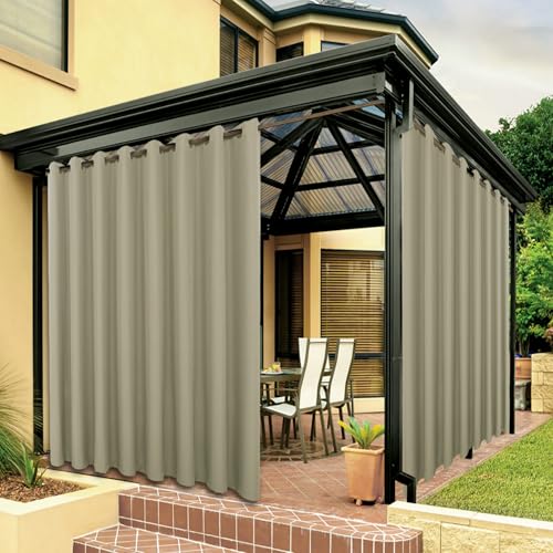 BONZER Wide Waterproof Outdoor Curtains for Patio Heavy Privacy Light Filtering Grommet Outside Curtains for Porch, Pergola, Gazebo, 1 Panel, 110W x 120L inch, Taupe - Image 1