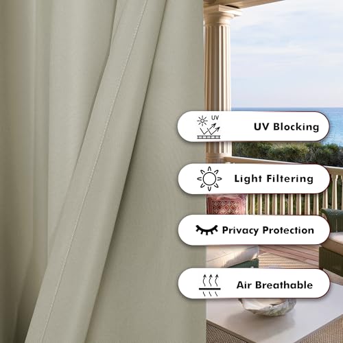 BONZER Wide Waterproof Outdoor Curtains for Patio Heavy Privacy Light Filtering Grommet Outside Curtains for Porch, Pergola, Gazebo, 1 Panel, 110W x 120L inch, Taupe - Image 4