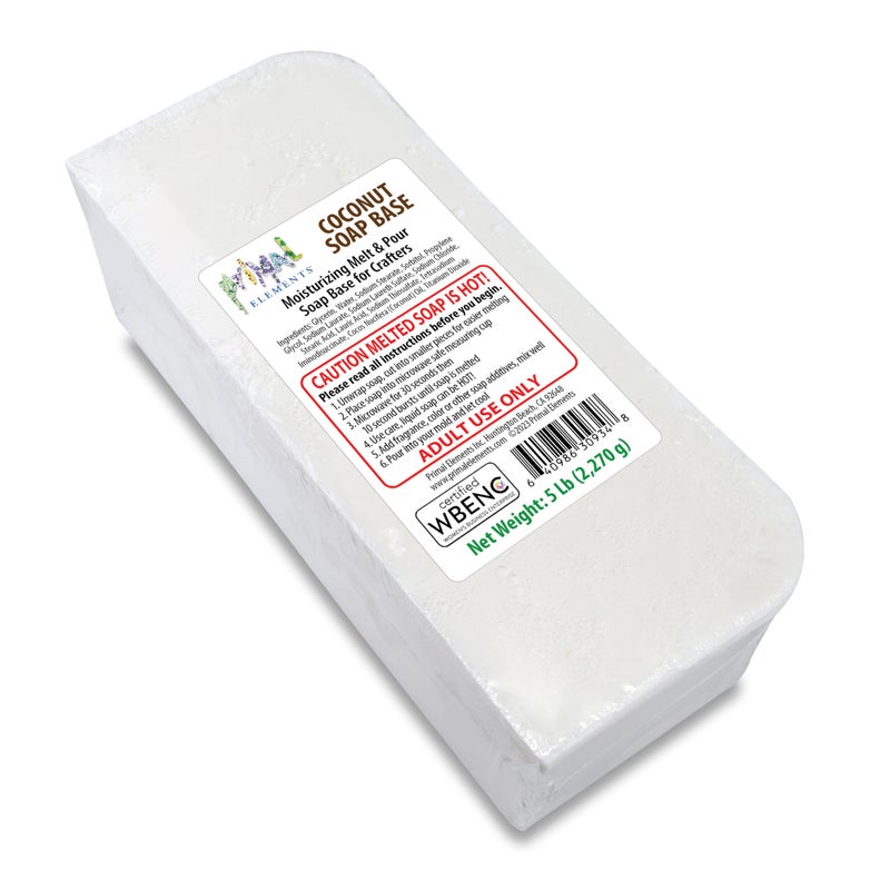 Primal Elements Coconut Oil Soap Base - Moisturizing Melt and Pour Glycerin Soap Base for Crafting and Soap Making, Easy to Cut - 5 Pound - Image 1