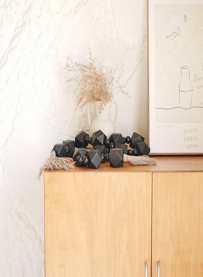 RUIRUICO Extra Large Wood Bead Garland with 2" Diameter Geometric Wooden Beads, Wooden Beads Garland with Tassels, Decorative Beads for Farmhouse Decor (Black, 44 Inches) - Image 2