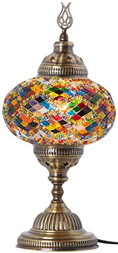 DEMMEX 7 Large Globe Turkish Moroccan Mosaic Table Lamp Handcrafted TiffanyStyle Colorful Glass Bedside Desk Table Light Artisan Decor for Living Room or Bedroom 14 H Multicolor - Image 3