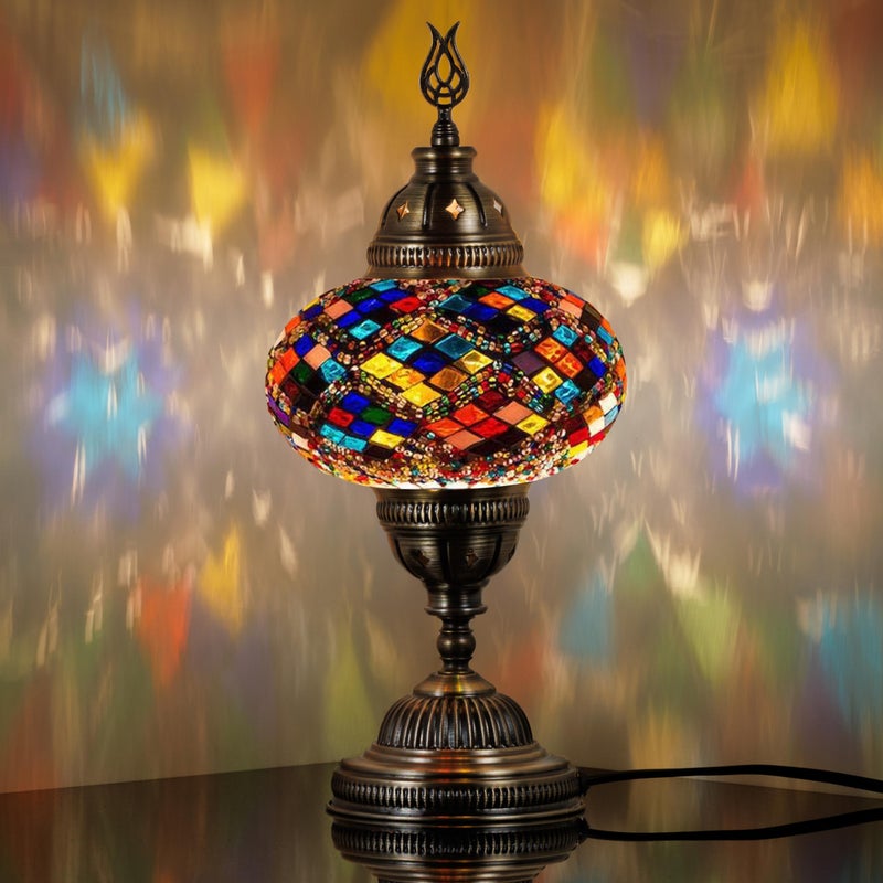 DEMMEX 7 Large Globe Turkish Moroccan Mosaic Table Lamp Handcrafted TiffanyStyle Colorful Glass Bedside Desk Table Light Artisan Decor for Living Room or Bedroom 14 H Multicolor - Image 2