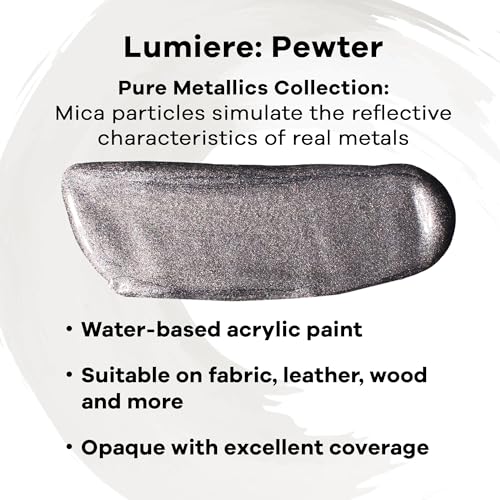 Jacquard Lumiere 2.25oz Fabric Paint Pewter - Metallic Paint for Fabric, Leather, Canvas, Paper and Wood - Light-bodied Metallic Acrylic Paint - Lightfast & Vibrant Metallic Acrylic Paints - Image 2