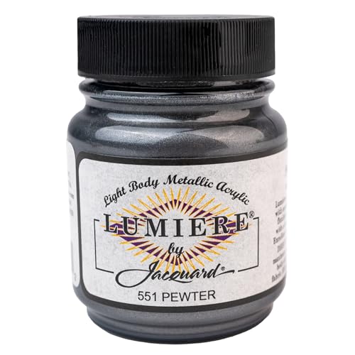 Jacquard Lumiere 2.25oz Fabric Paint Pewter - Metallic Paint for Fabric, Leather, Canvas, Paper and Wood - Light-bodied Metallic Acrylic Paint - Lightfast & Vibrant Metallic Acrylic Paints - Image 1