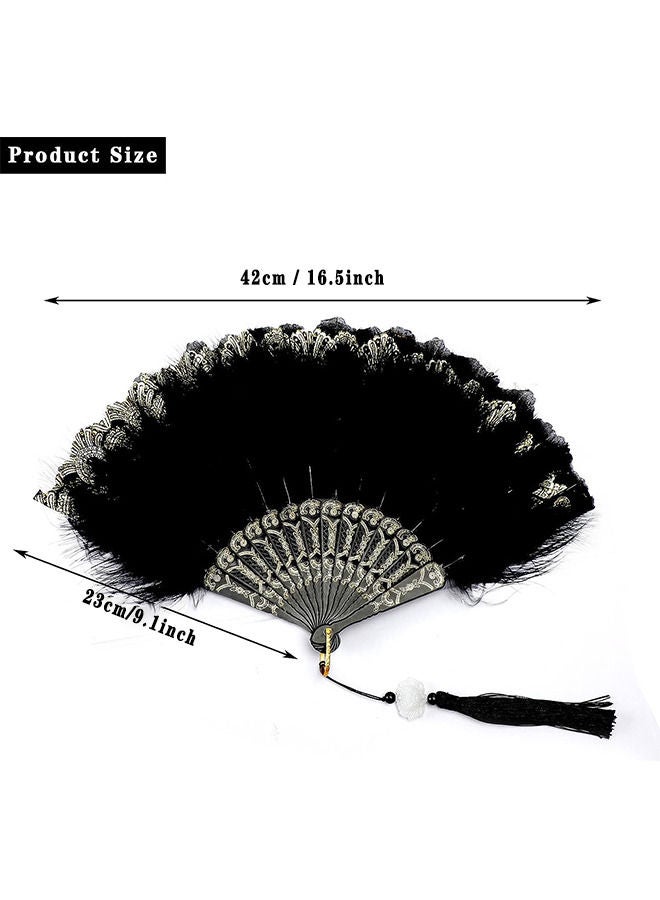 مروحة اليد ريشة ، مروحة ريشة سوداء قابلة للطي محمولة لزينة الرقص الزفاف للحفلات - Image 5