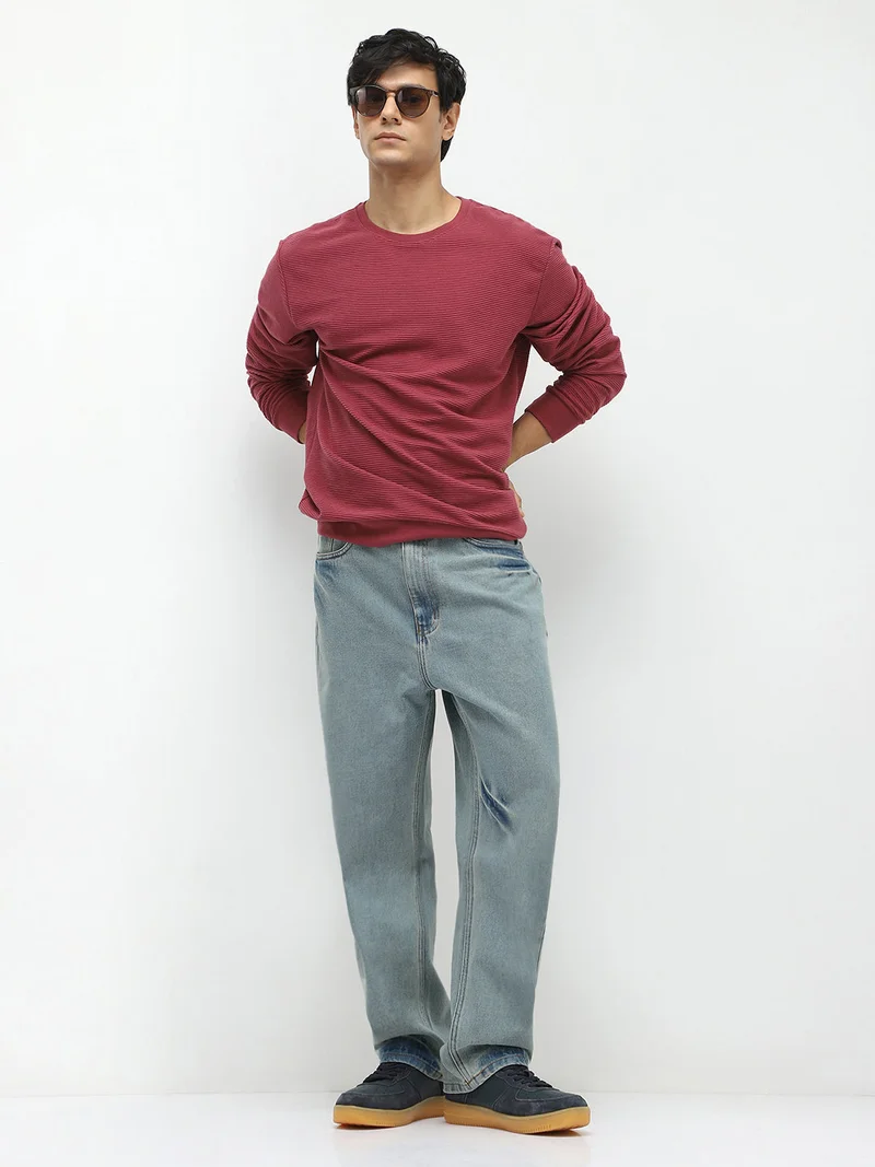 Urbano Fashion  Urbano Fashion Men's Ice Blue Loose Baggy Fit Washed Jeans Non-Stretchable  | Best Price UAE