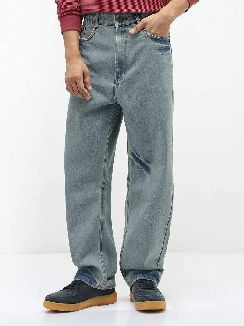 Urbano Fashion Men's Ice Blue Loose Baggy Fit Washed Jeans Non-Stretchable