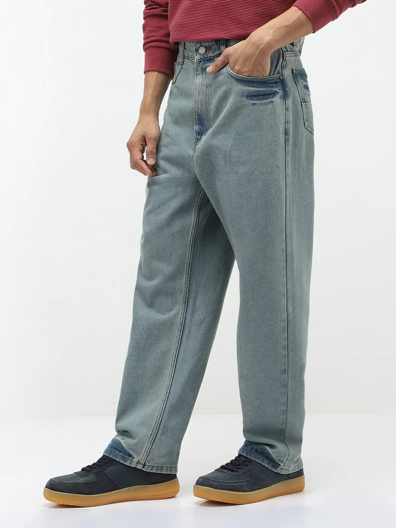Urbano Fashion  Urbano Fashion Men's Ice Blue Loose Baggy Fit Washed Jeans Non-Stretchable  | Best Price UAE