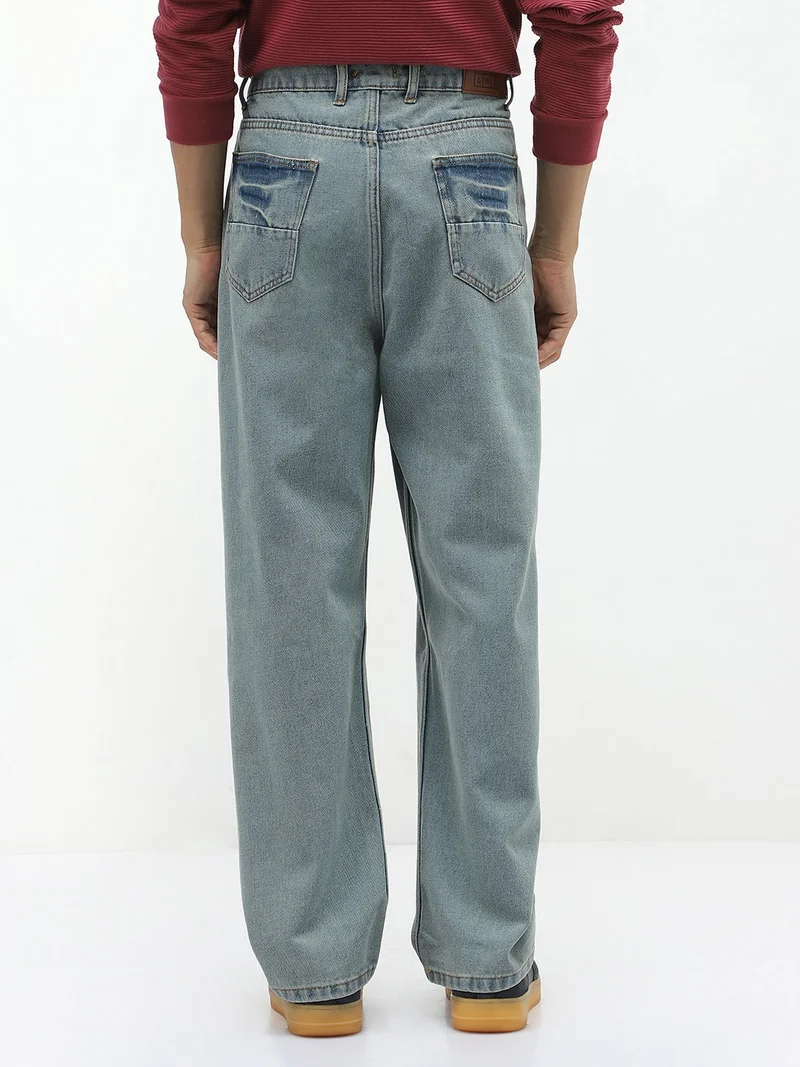 Urbano Fashion  Urbano Fashion Men's Ice Blue Loose Baggy Fit Washed Jeans Non-Stretchable  | Best Price UAE