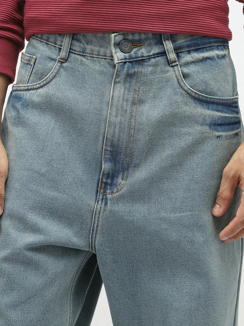Urbano Fashion  Urbano Fashion Men's Ice Blue Loose Baggy Fit Washed Jeans Non-Stretchable  | Best Price UAE