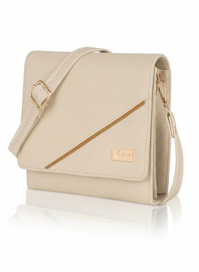ALSU Women’s Vegan Leather Sling Bag | Stylish Crossbody Purse with Zipper Pocket & Card Slots | Magnetic Closure, Adjustable Strap| Premium Everyday Shoulder Bag for Women & Girls (Beige) - Image 1