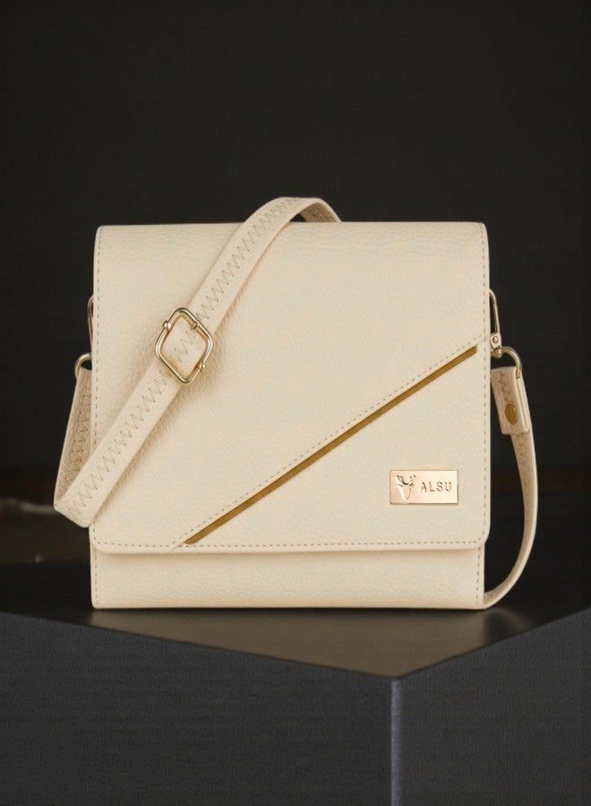 ALSU Women’s Vegan Leather Sling Bag | Stylish Crossbody Purse with Zipper Pocket & Card Slots | Magnetic Closure, Adjustable Strap| Premium Everyday Shoulder Bag for Women & Girls (Beige) - Image 2