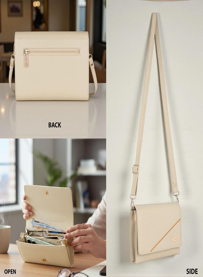 ALSU Women’s Vegan Leather Sling Bag | Stylish Crossbody Purse with Zipper Pocket & Card Slots | Magnetic Closure, Adjustable Strap| Premium Everyday Shoulder Bag for Women & Girls (Beige) - Image 4