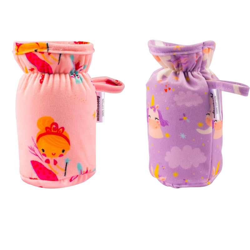 mittenbooty Baby Broad Neck Bottle Cover for Feeding Bottle Upto 260 ml & 330 ml Feeding Bottle Purple Unicron & Pink Princess (Pack of 2) - Image 1